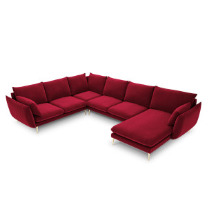 Milo Casa - Canapé D'Angle Panoramique (Côté Gauche) Velours Elio 7 Places rouge - 337x244x95 cm OS