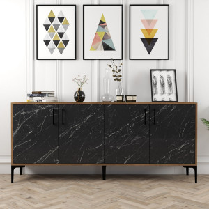 Wooden Art - Buffet Kiev noyer/noir - 180x78x35 cm OS