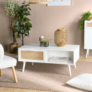 Macabane - Table basse cannage rotin Sandro blanche - 100x60x40 cm OS