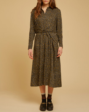 Chloé Stora - Robe mi-longue Mina imprimée marron/noir 38