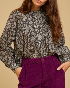 Chloé Stora - Blouse ample Alba en Voile de Coton imprimée noire 38