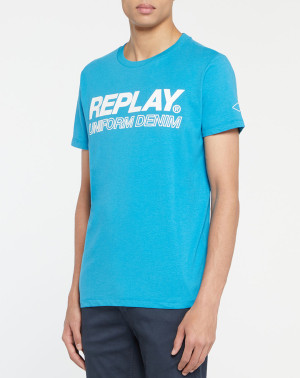 Replay - T-Shirt manches courtes Logo Centltermo bleu clair XXL