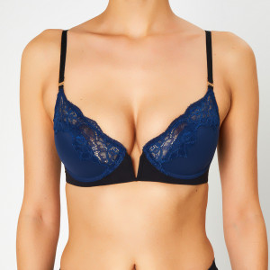 Huit - Soutien-gorge Push-Up en Soie mélangée Fleur de Nuit bleu marine/noir 90 D