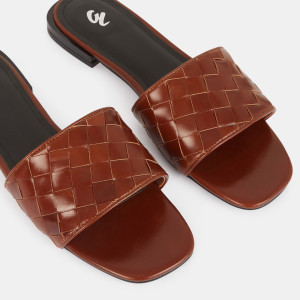 Galeries Lafayette - Mules plates en Cuir bride tressée marron 36