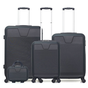 Wave Paris - 3 Valises 4 roues simples Selenga-C 75/65/55/30 cm & Vanity noires OS