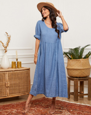 La Bohème - Robe 100% Lin Gustaro indigo XL