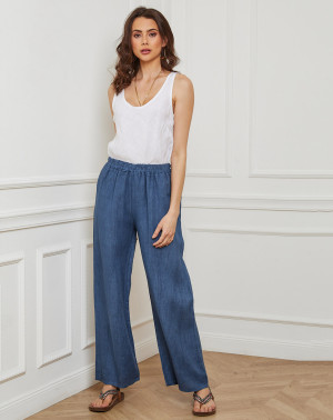 La Bohème - Pantalon 100% Lin Garibaldi bleu denim XXL
