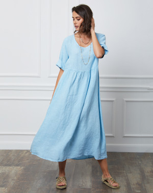 Joséfine - Robe 100% Lin Gustavo bleu bleu ciel L