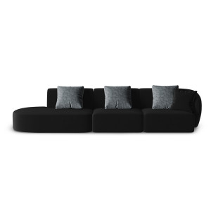 Maison Héritage - Canapé Modulable Gauche en Velours Chiara 4 Places noir - 302x85x74 cm OS