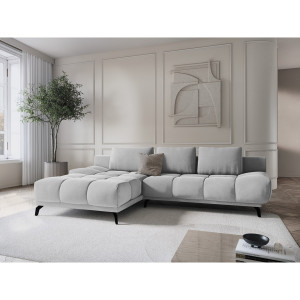 Windsor & Co - Canapé d'angle Gauche Convertible avec Coffre Velours Cirrus 5 Places gris clair - 290x182x90 cm OS