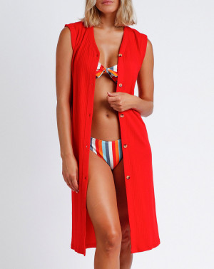 Admas - Robe de Plage longue côtelée rouge S