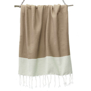 Febronie - Fouta Nid d'Abeille Ibiza taupe clair/blanc - 100x200 cm OS