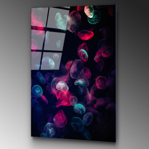 Wallity - Impression sur verre Méduses multicolore - 70x100cm OS