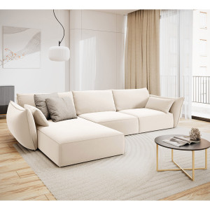 Mazzini Sofas - Canapé d'angle gauche Velours Vanda 4 Places beige clair - 300x166x85 cm OS