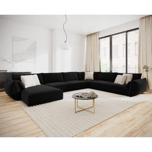 Mazzini Sofas - Canapé d'angle Panoramique droit Velours Vanda 8 Places noir - 384x284x85 cm OS