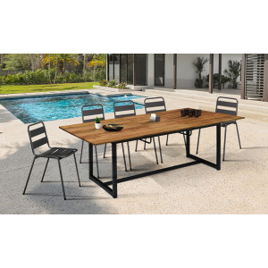 Pratik Garden - Table extensible  noir/bois - 160/200x80x75 cm OS