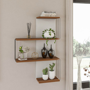 Wooden Art - Étagère murale Cambel pin/blanc -  64x96x19 cm OS