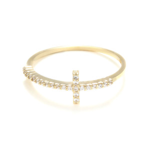 L'Or by Diamanta - Bague Croix vérité Zirconium or jaune T.56