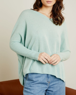 Miss Cashmere - Pull poncho 100% Cachemire Axelle Col V amande T.M/L