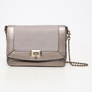 Abaco Paris - Sac bandoulière en Cuir d'Agneau Gaby argenté/gris - 21x15x7 cm OS