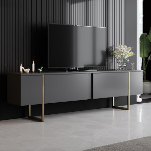 Wooden Art - Meuble TV Luxe anthracite/doré - 180x30x50 cm OS