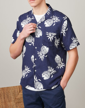 Hartford - Chemise regular en Lin & Coton Palm bleue M