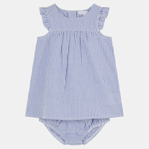 Cadet Rousselle - Robe en Coton Bio Apita bis culotte rayé bleu/écru 6 M