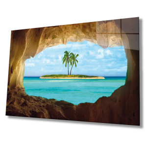 Wallity - Impression sur verre Ile multicolore 72x46 cm