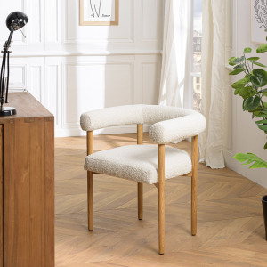 Macabane - Chaise en tissu dossier arrondi et pieds en bois naturel écrue - 68x57x71 cm OS