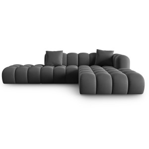 Windsor & Co - Canapé d'angle droit en Velours Halley 5 places gris - 294x175x70 cm OS