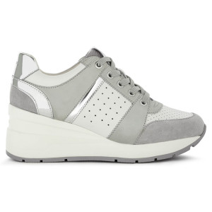 Geox - Baskets en Cuir Zosma blanc/gris - Talon 7 cm 41