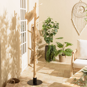 Macabane - Porte-manteau multibranches en teck Will naturel - 35x35x180 cm OS