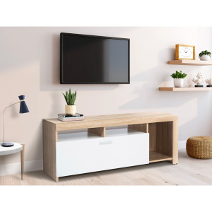 Idomya - Meuble TV Maryse blanc/bois - 110x40x45 cm OS