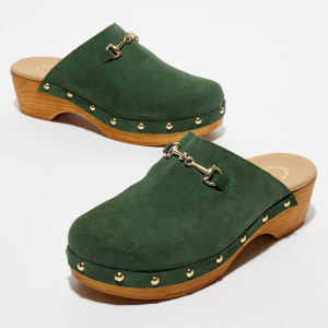 Apologie Studio - Sabots en Velours de Cuir Nala kaki - Talon 5 cm 41