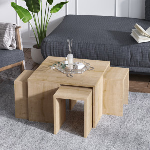 Wooden Art - Ensemble de table basse Ortanca  chêne/saphir OS