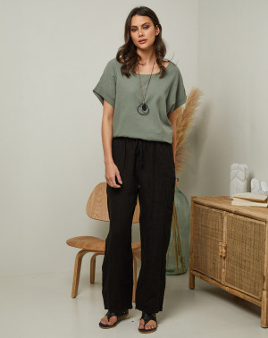 La Compagnie du Lin - Pantalon 100% Lin Garancel noir XXL