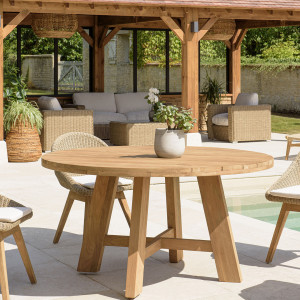 Macabane - Table à manger de jardin ronde teck recyclé bois - D.150x78 cm OS