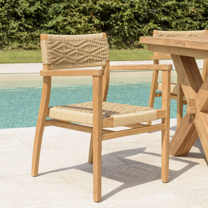 Macabane - 2 Fauteuils jardin teck rotin synthétique bois - 57x61x81 cm OS