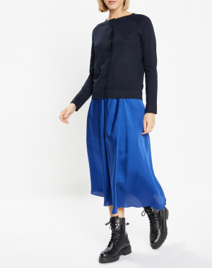 Galeries Lafayette - Jupe mi-longue en Satin Roll bleue XS