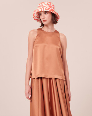 Tara Jarmon - Top en satin fluide cognac 40