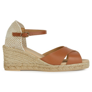 Geox - Espadrilles compensées en Cuir Gelsa cognac - Talon 6.5 cm 40
