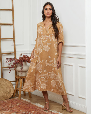 La Compagnie du Lin - Robe 100% Lin Korry camel XXL