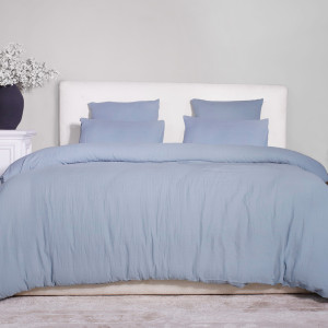 Home Collection - Parure de Couette 3 pcs 100% Gaze de Coton Lavé bleu givrée 260x240 cm