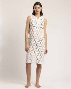 Admas - Robe de plage sans manche en dentelle à fleurs blanche S