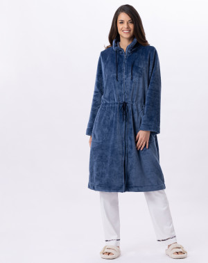 Le Chat - Veste d'intérieur en peluche flanelle Essentiel prusse 40