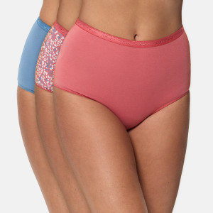 Playtex - 3 Culottes taille haute Coton Bio rose/bleu 46