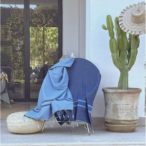 Febronie - Fouta bicolore en Coton Amalfi  bleu azur/bleu - 100x200 cm OS
