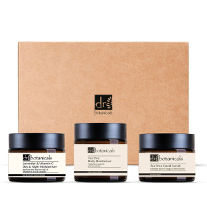 Dr Botanicals - Gommage visage + Crème hydratante jour et nuit + Crème hydratante pour le corps à l'arbre à thé - 3 pièces OS