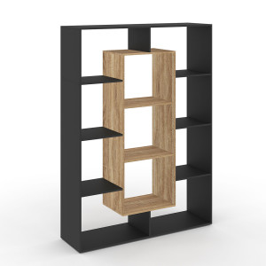 Idomya - Etagère bibliothèque Paulette noir et bois  - 104x30x143 cm OS