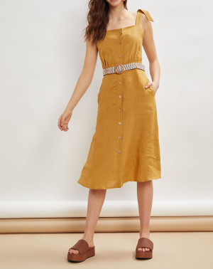 La Petite Francaise - Robe 100% Lin Ritchie ocre 38